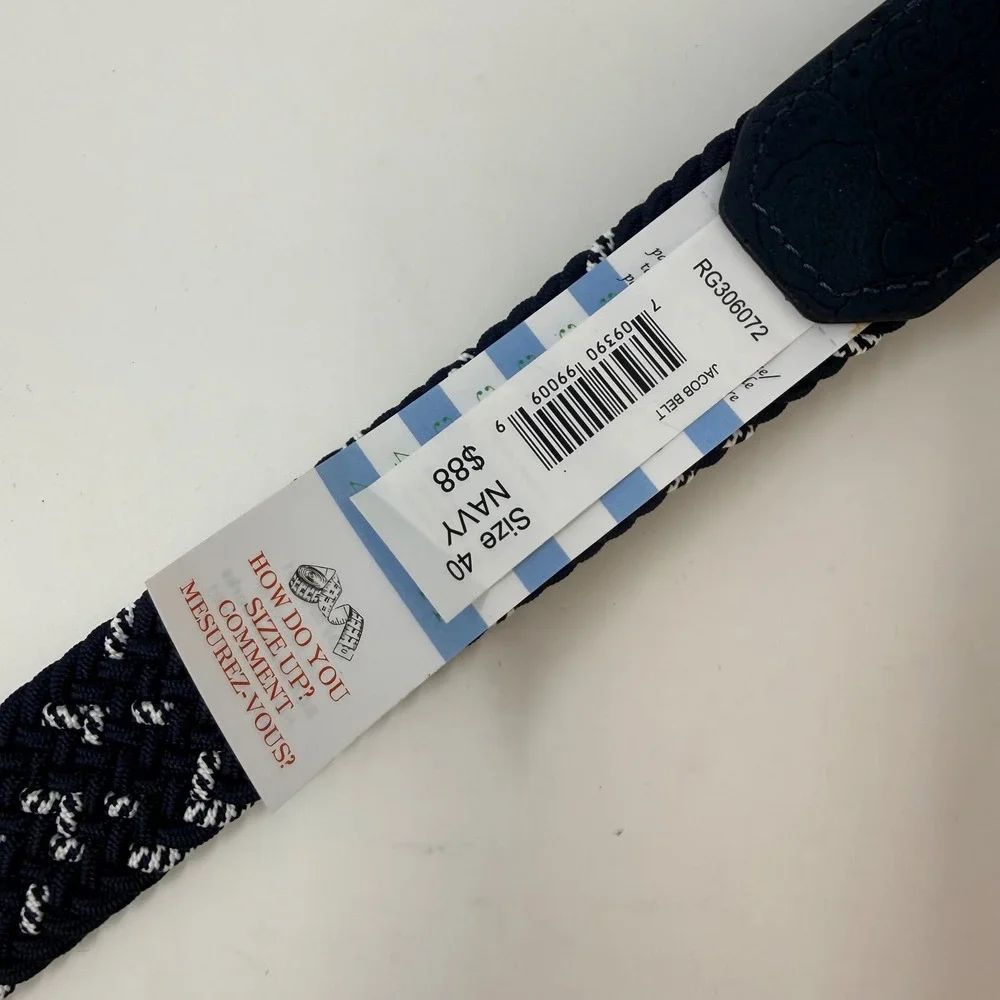 Robert Graham Jacob Belt Mens 40‎ Navy White Woven Braided Leather RG306072 NEW